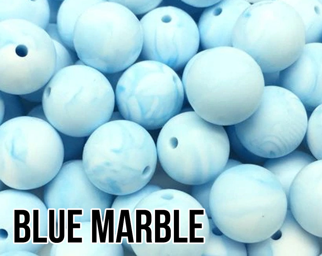 15mm Blue Marble Silicone Beads
