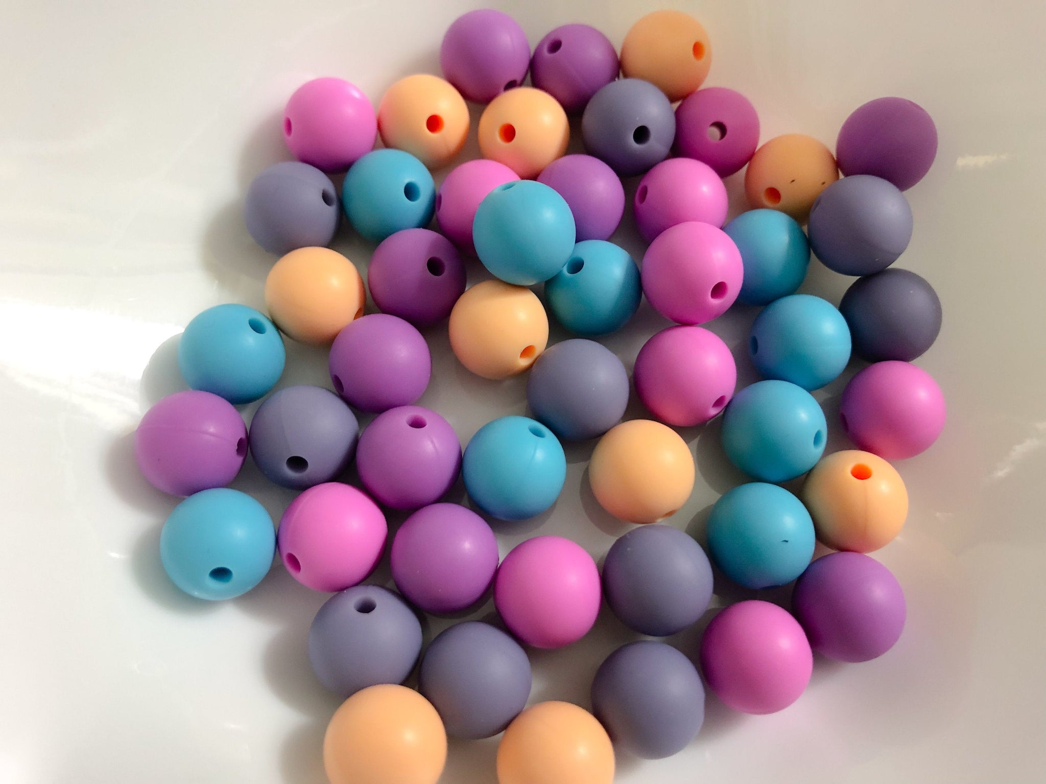 50 Bulk Silicone Beads - Bright Hydrangea - Sky, Heather, Bubblegum, Lavender, Peach