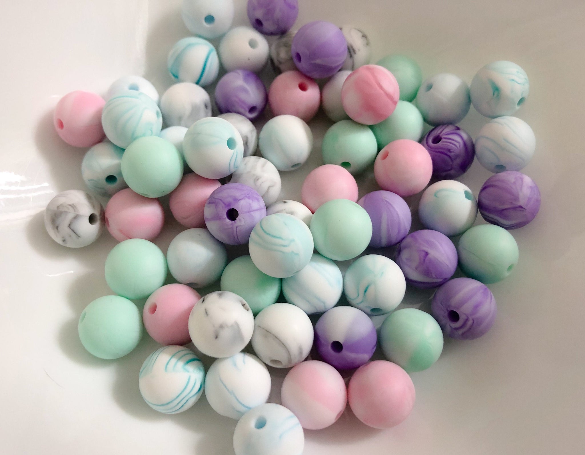 Blue & Pink Flower Silicone Bead Mix, 50 or 100 BULK Round