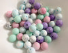 60 Bulk Silicone Beads - Marble Mix - Pink, Mint, Teal, Blue, Purple, Grey Marble