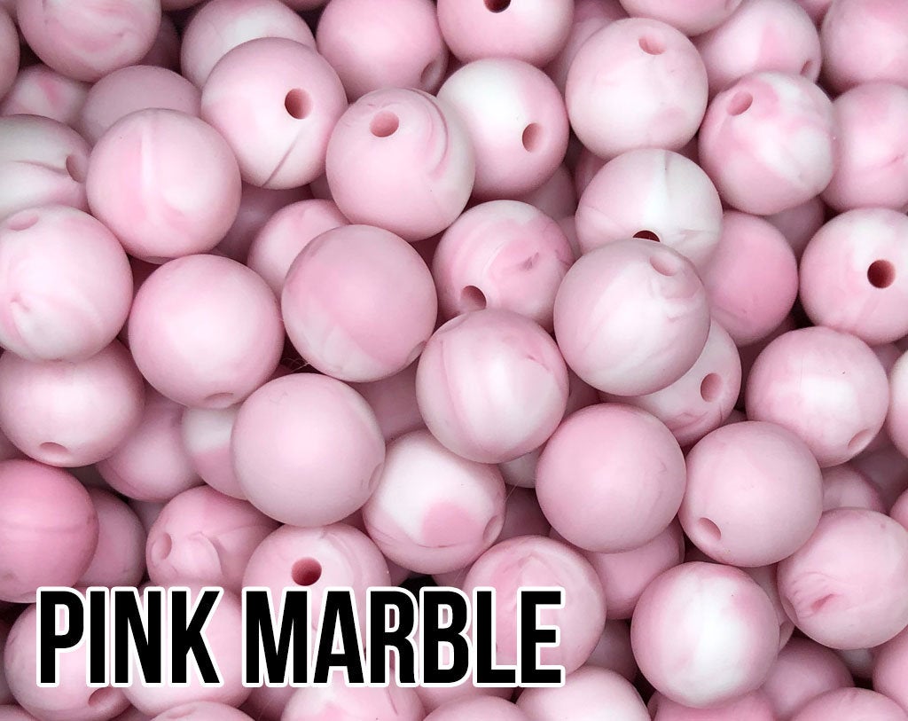9 mm Round  Round Pink Marble Silicone Beads (aka Quartz, Baby, Bubblegum)