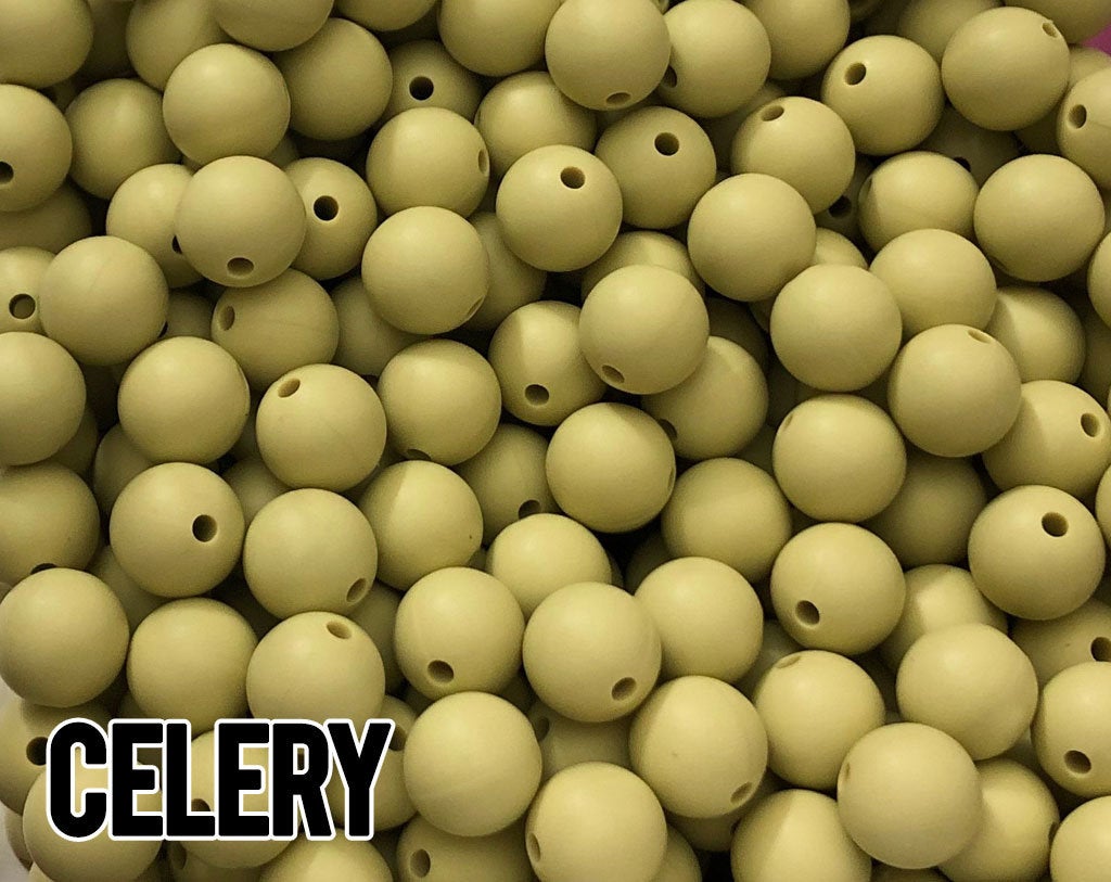 15 mm Round Celery Silicone Beads  (aka Light Green, Pastel Green)