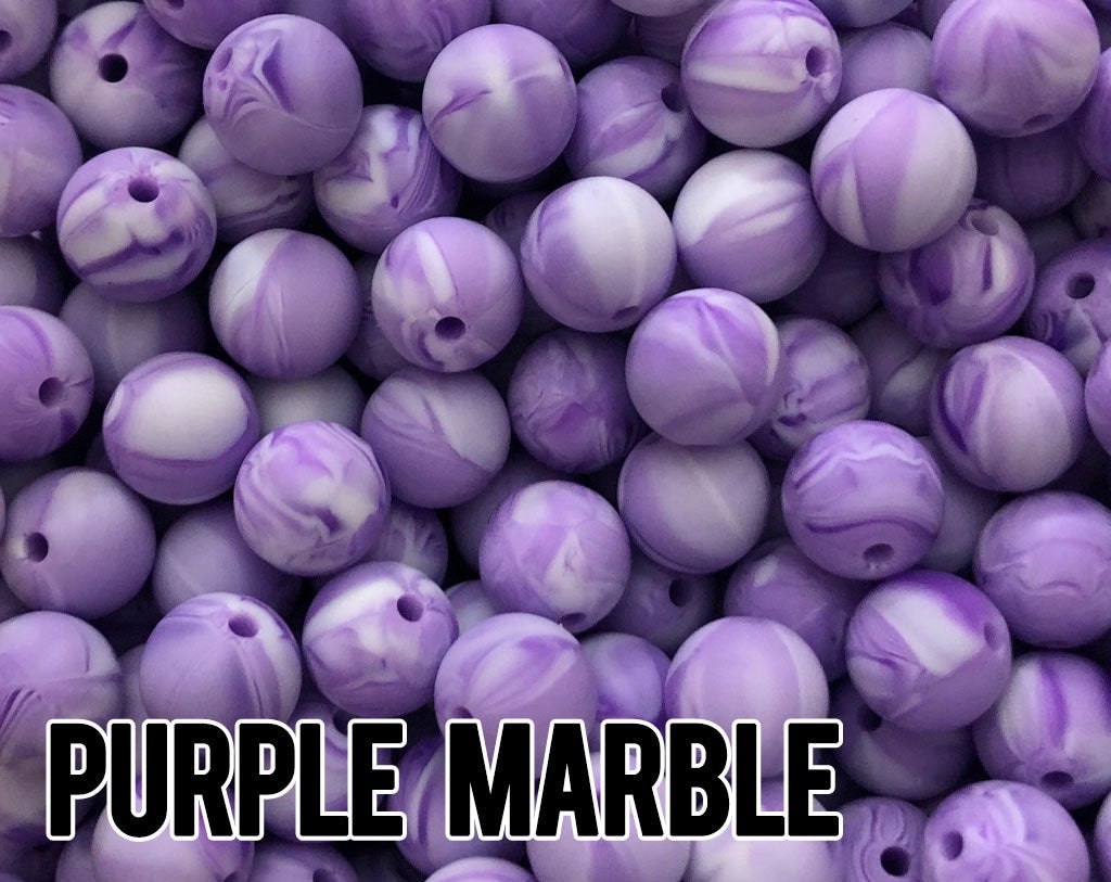 15 mm Round Purple Marble Silicone Beads  (aka Lavender, Lilac)