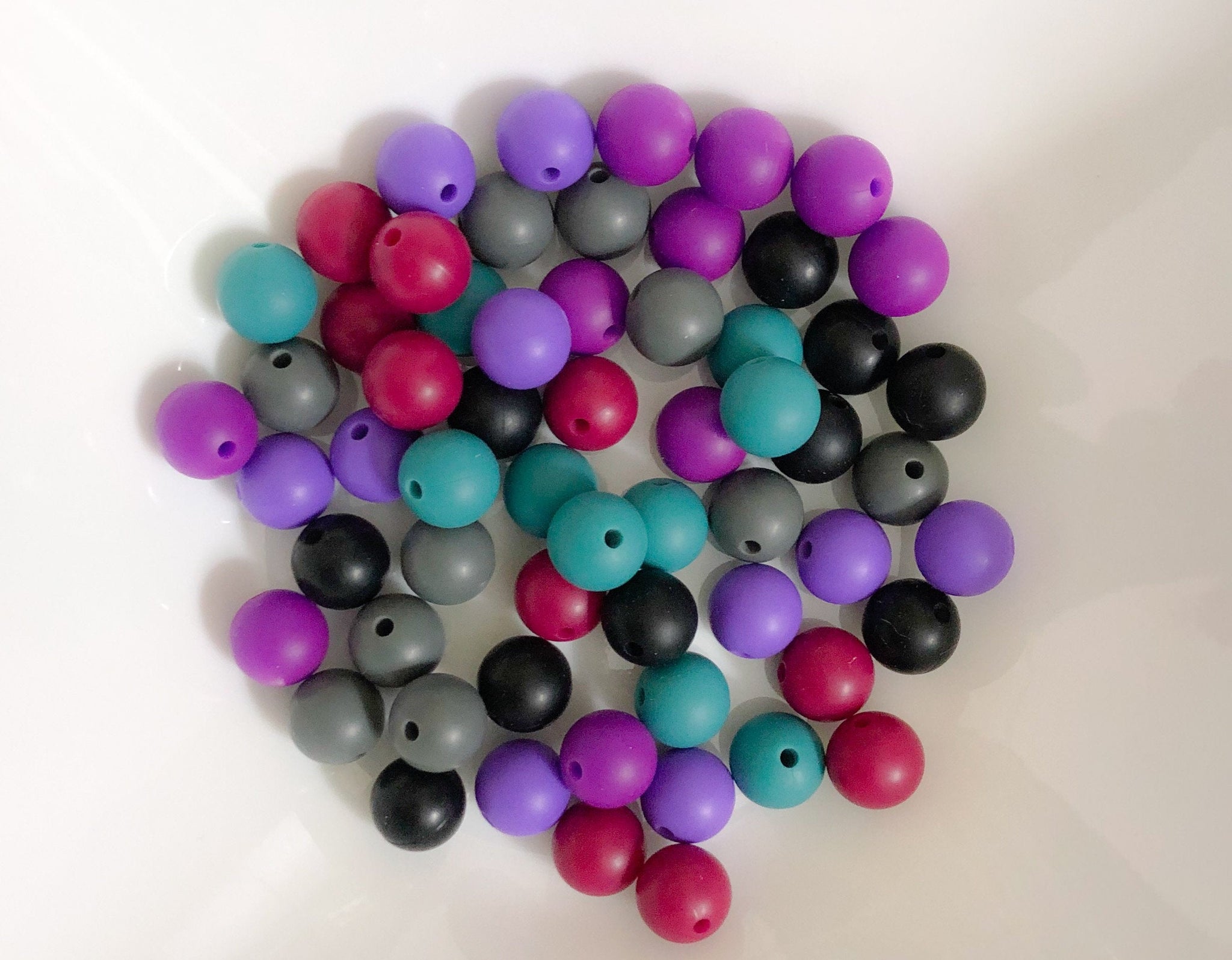 60 Bulk Silicone Beads - Mulberry Tea - Licorice, Steel, Black, Plum, Merlot, Lilac