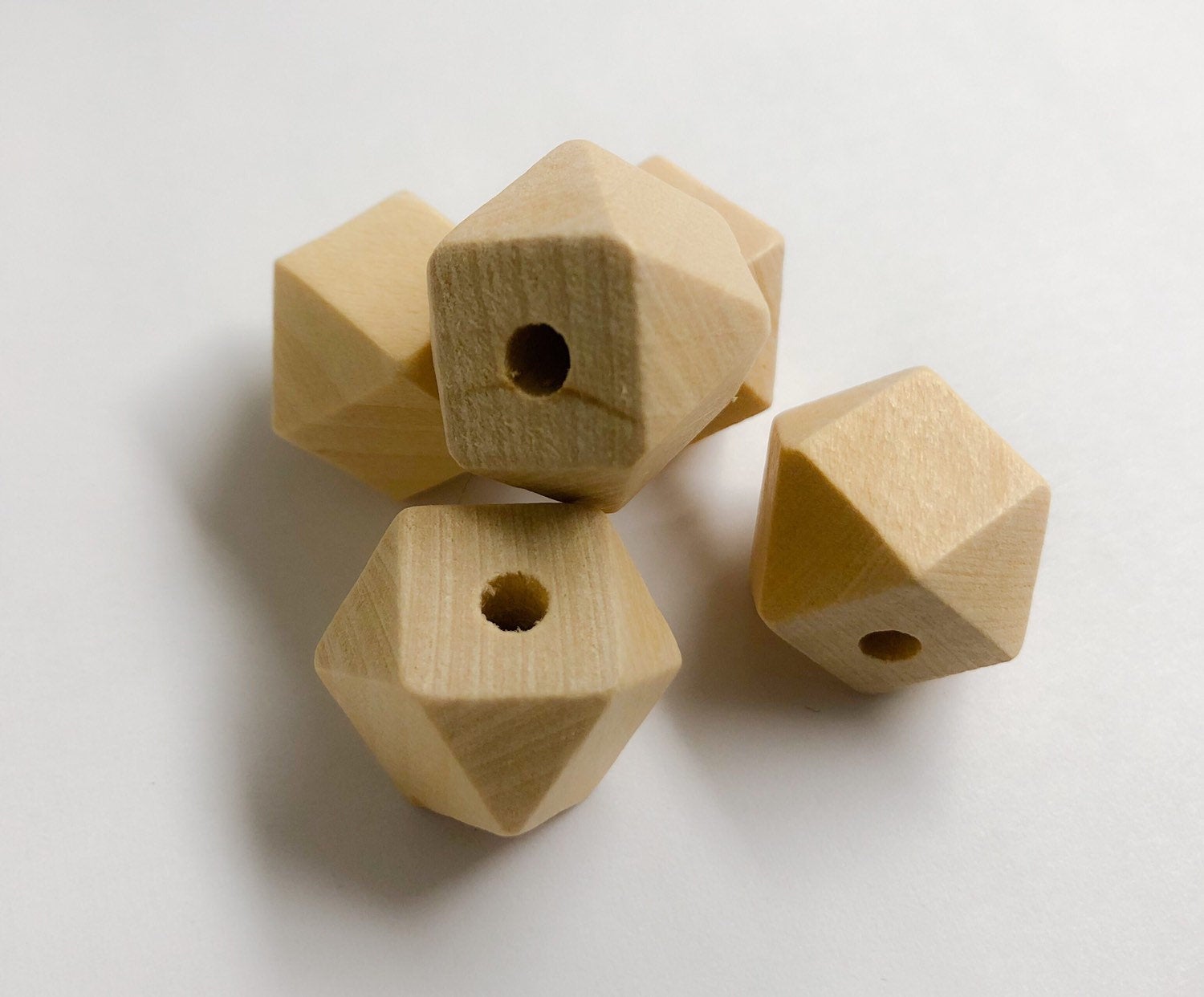 16 mm Hexagon Geometric Wood Bead - Unfinished 3/16" hole.