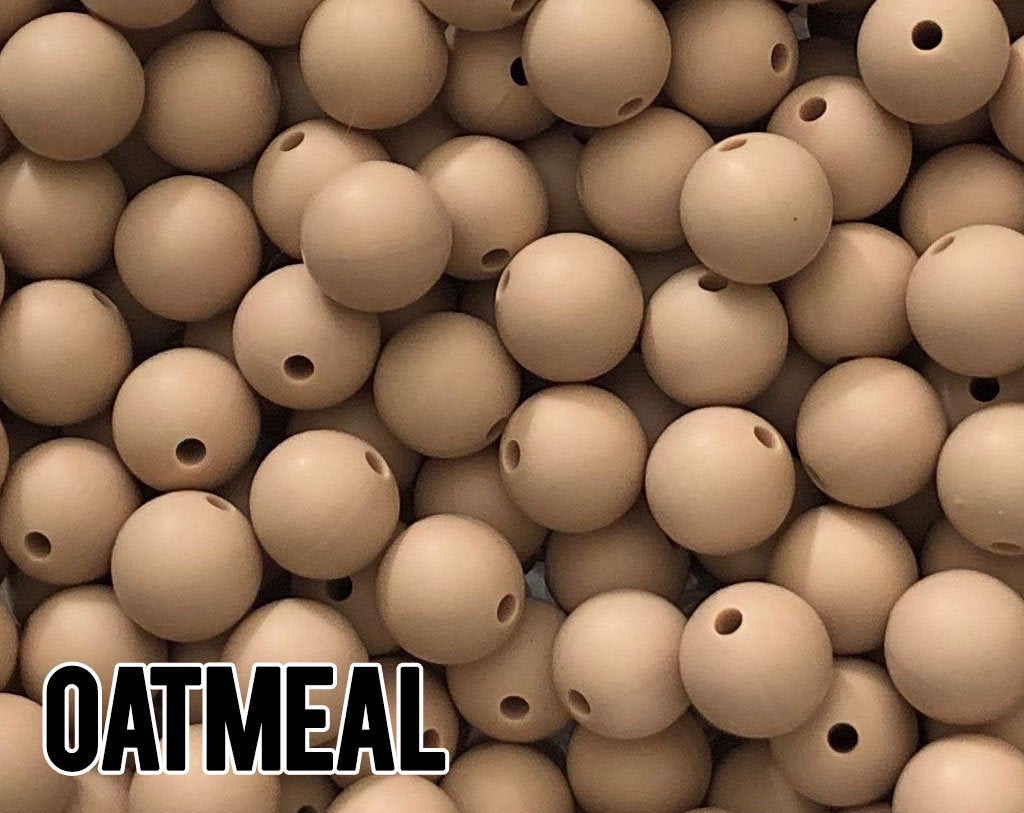 15 mm Round Oatmeal Silicone Beads  (aka Light Brown, Tan)