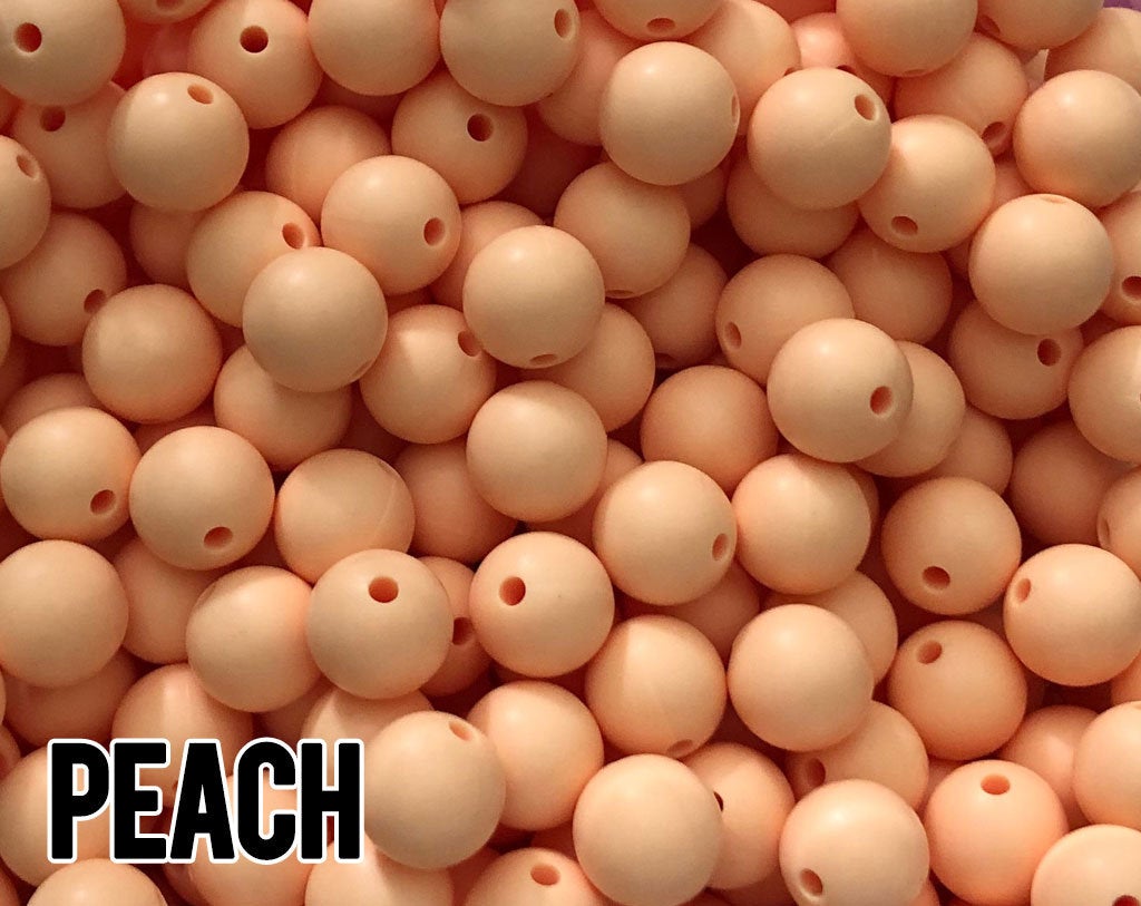 15 mm Round Peach Silicone Beads  (aka Light Orange, Pastel Orange)