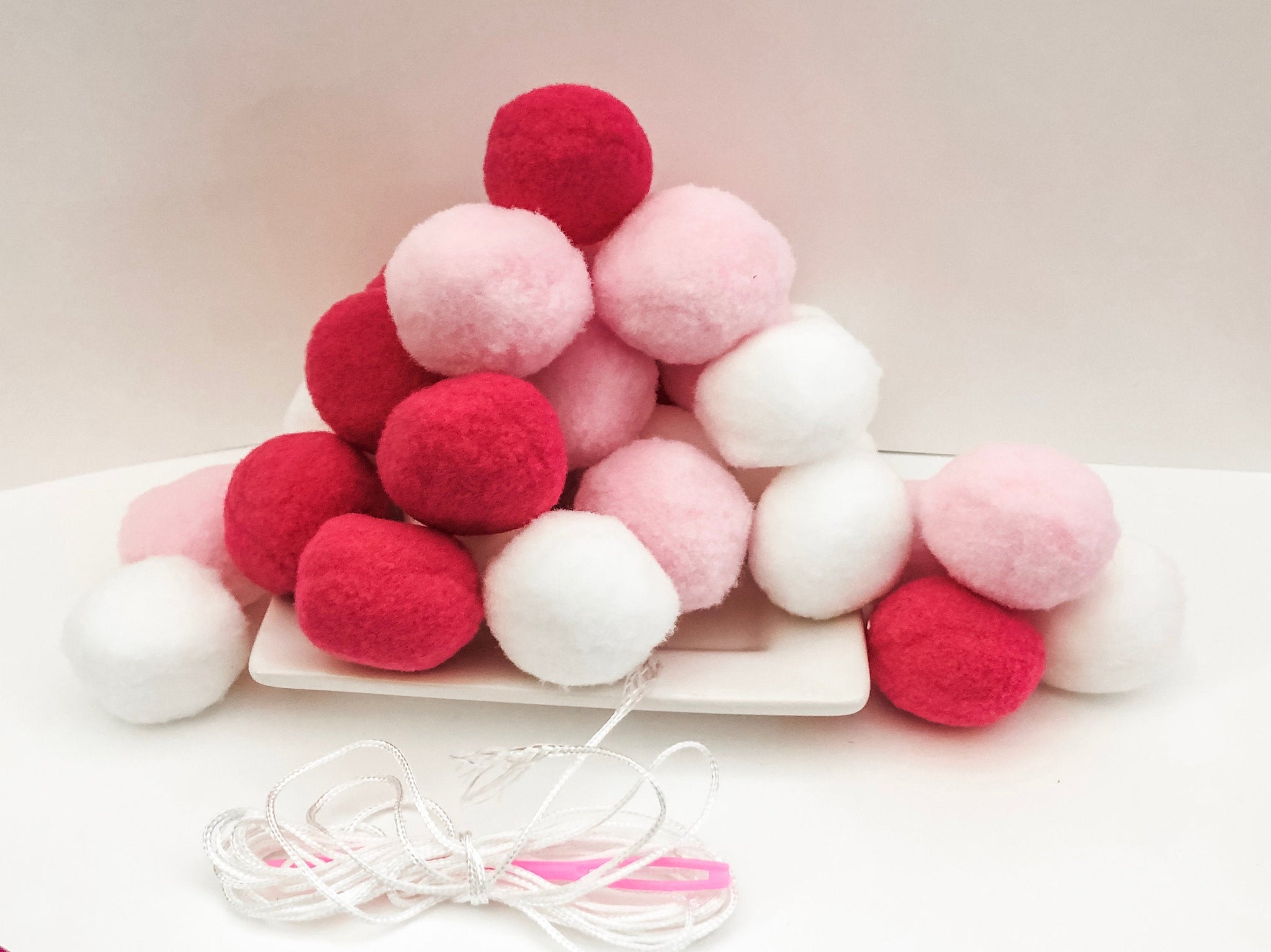 Magenta, Pink, and White Pom Pom Garland - DIY - 30 Pom Poms for a Custom Garland