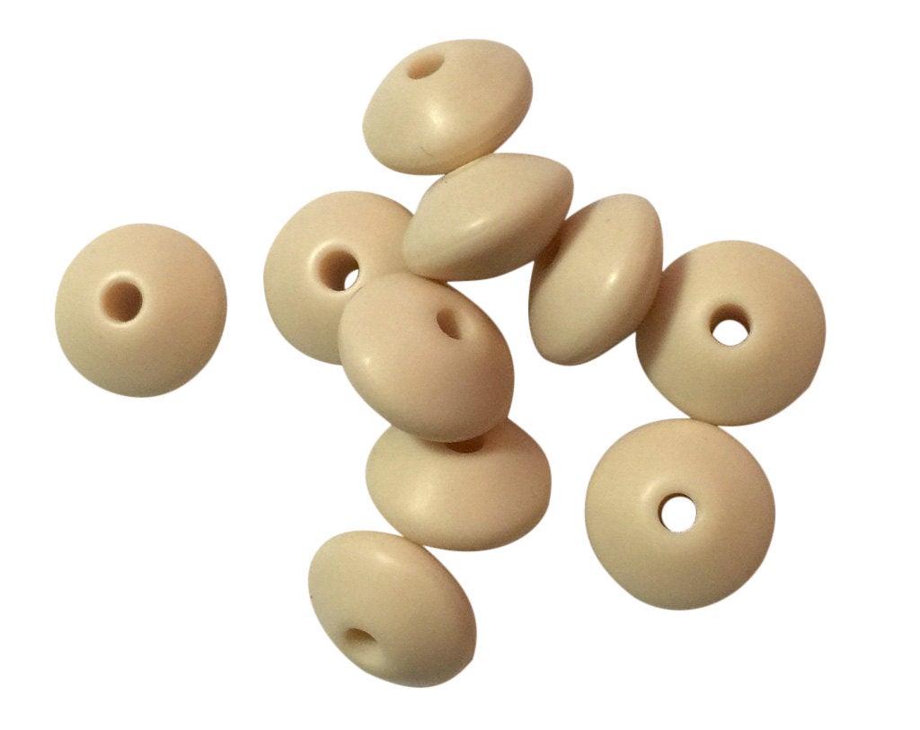 Small Abacus Lentil Saucer Silicone Beads in Ivory - 12 mm x 7 mm