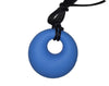 Silicone Pendant Necklace --  A 2 1/8" blue silicone circular pendant; for fidgeting, sensory play, or teething.