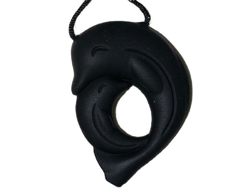 Dolphin Teether in Black on Black Cord