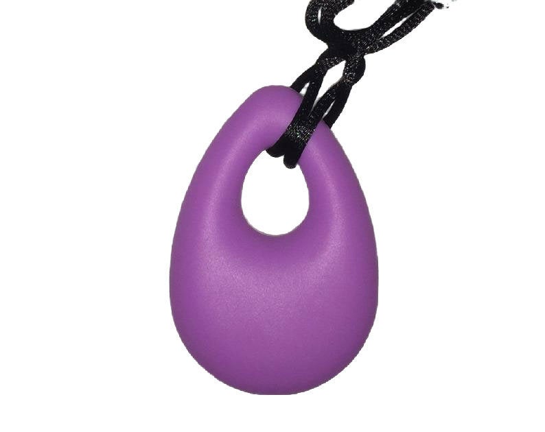 Silicone Pendant Necklace -- 3 7/8" x 2" lavender silicone teardrop pendant; for fidgeting, sensory play, teething.