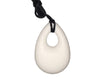 Silicone Pendant Necklace -- 3 7/8" x 2" white silicone teardrop pendant; for fidgeting, sensory play, teething.