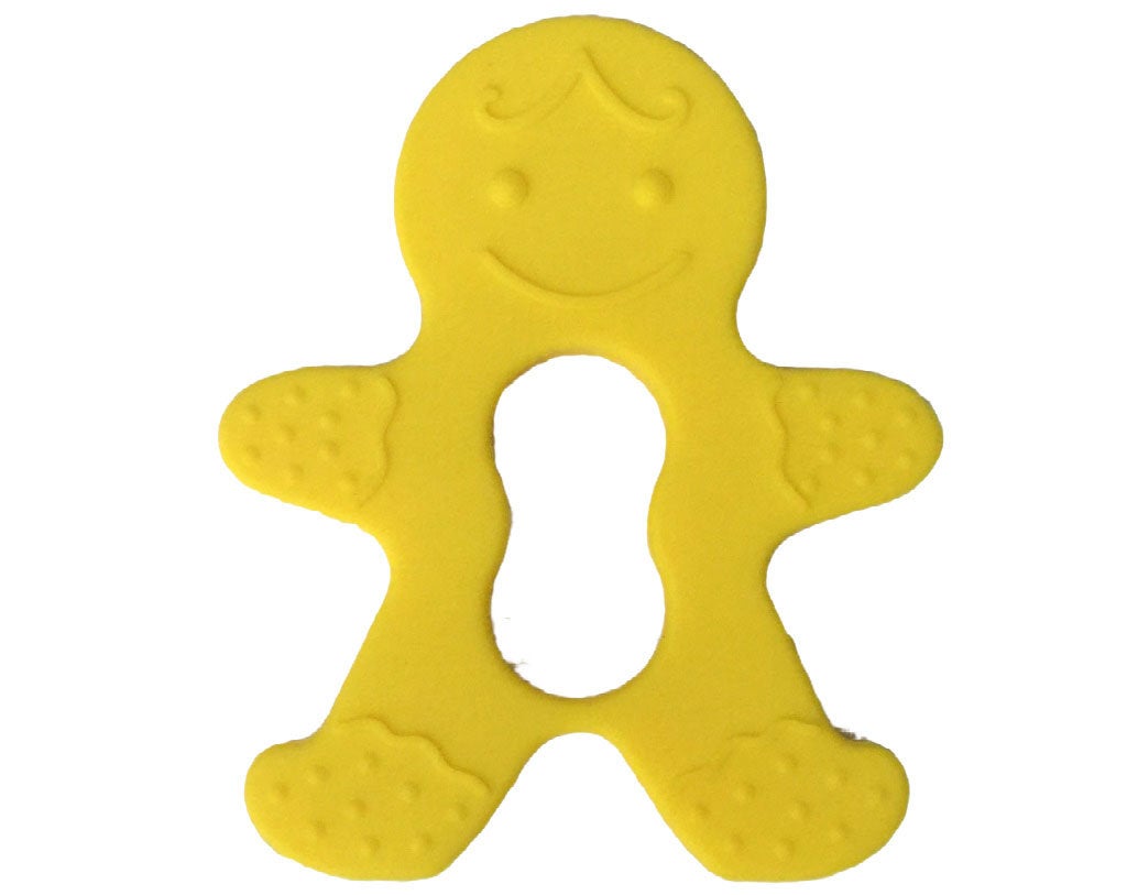 1 Silicone Gingerbread Teether / Pendant in Yellow - Silicone Teething, Silicone Teether, Teething Pendant