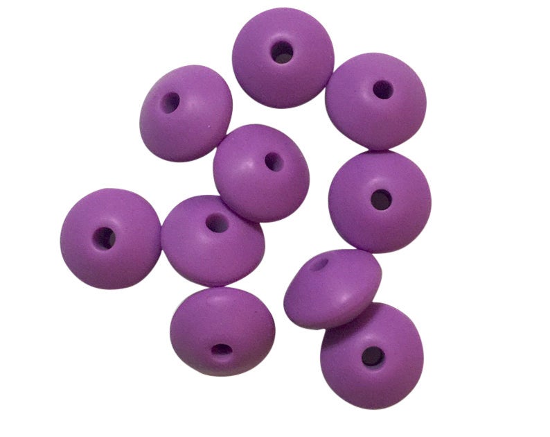 Small Abacus Lentil Saucer Silicone Beads in Lavender - 12 mm x 7 mm