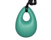 Silicone Pendant Necklace -- 3 7/8" x 2" teal silicone teardrop pendant; for fidgeting, sensory play, teething.
