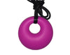 Silicone Pendant Necklace --  A 2 1/8" magenta silicone circular pendant; for fidgeting, sensory play, or teething.