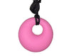 Silicone Pendant Necklace --  A 2 1/8" pink silicone circular pendant; for fidgeting, sensory play, or teething.