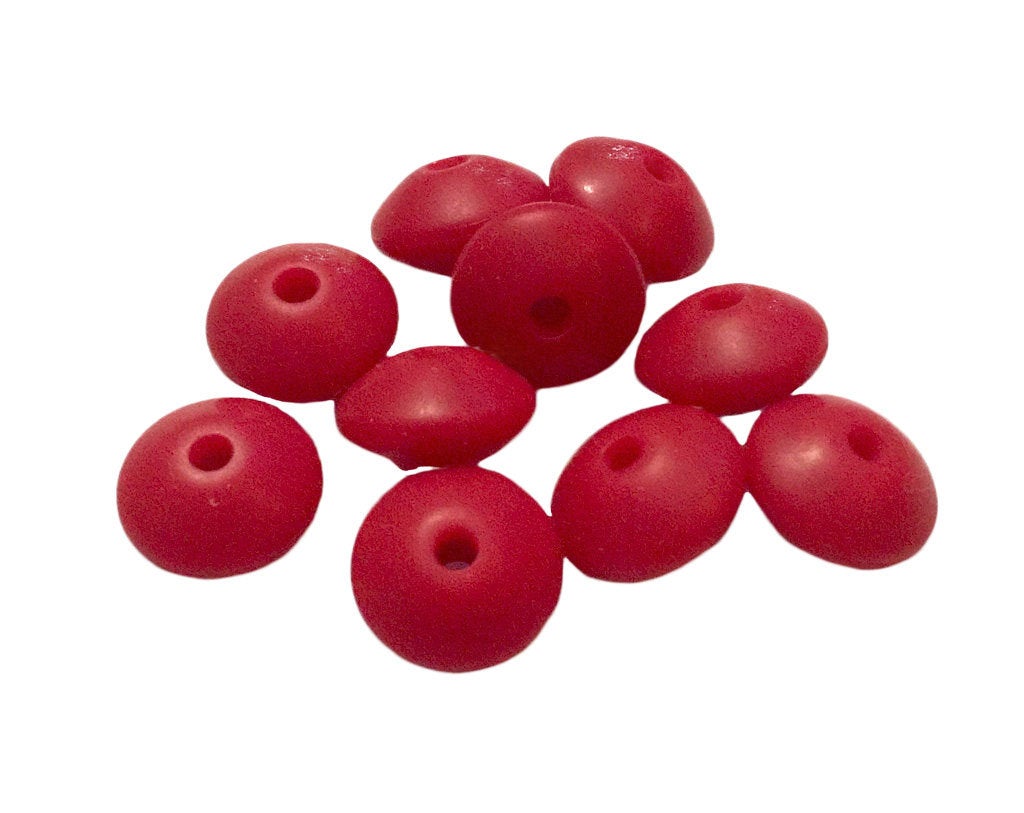 Small Abacus Lentil Saucer Silicone Beads in Red - 12 mm x 7 mm
