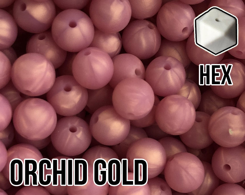 17 mm Orchid Gold Silicone Beads (aka Metallic Orchid Pink)