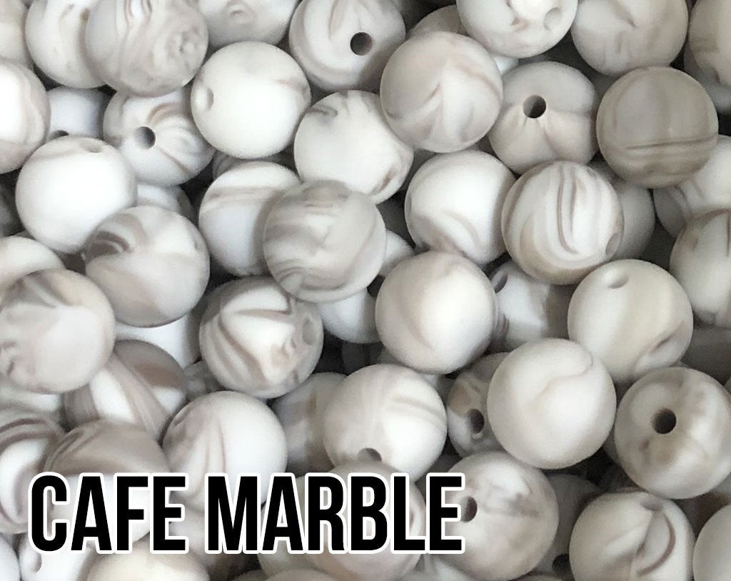 12 mm Round  Round Cafe Marble Silicone Beads (aka Light Brown, Tan)