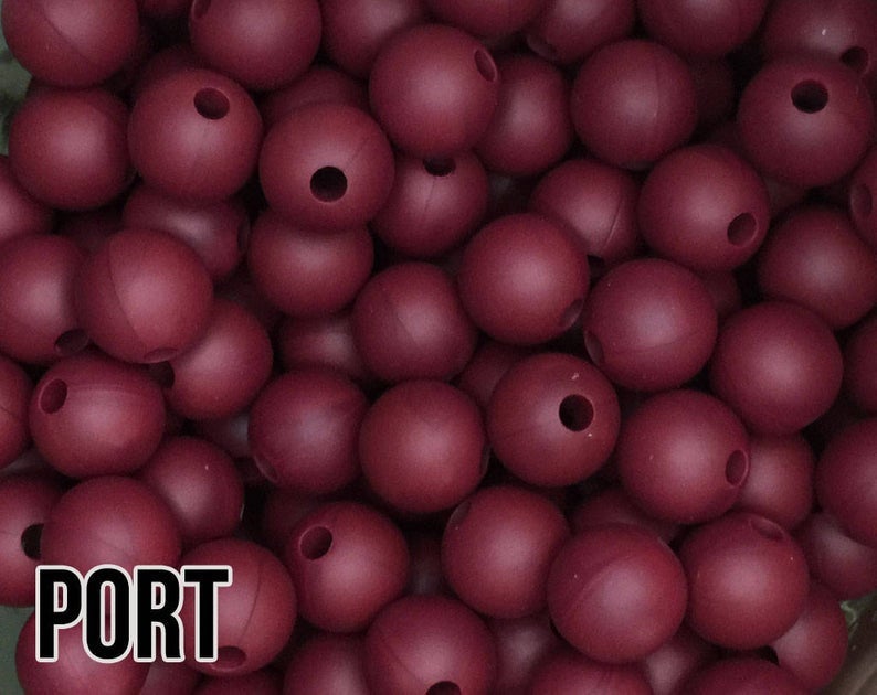 12 mm Round  Round Port Silicone Beads (aka Dark Red, Maroon, Burgundy)