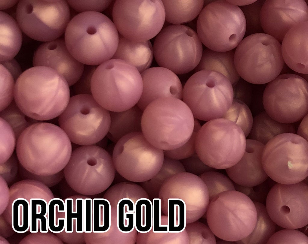 9 mm Round  Round Metallic Orchid Gold Silicone Beads (aka Metallic Orchid Pink)