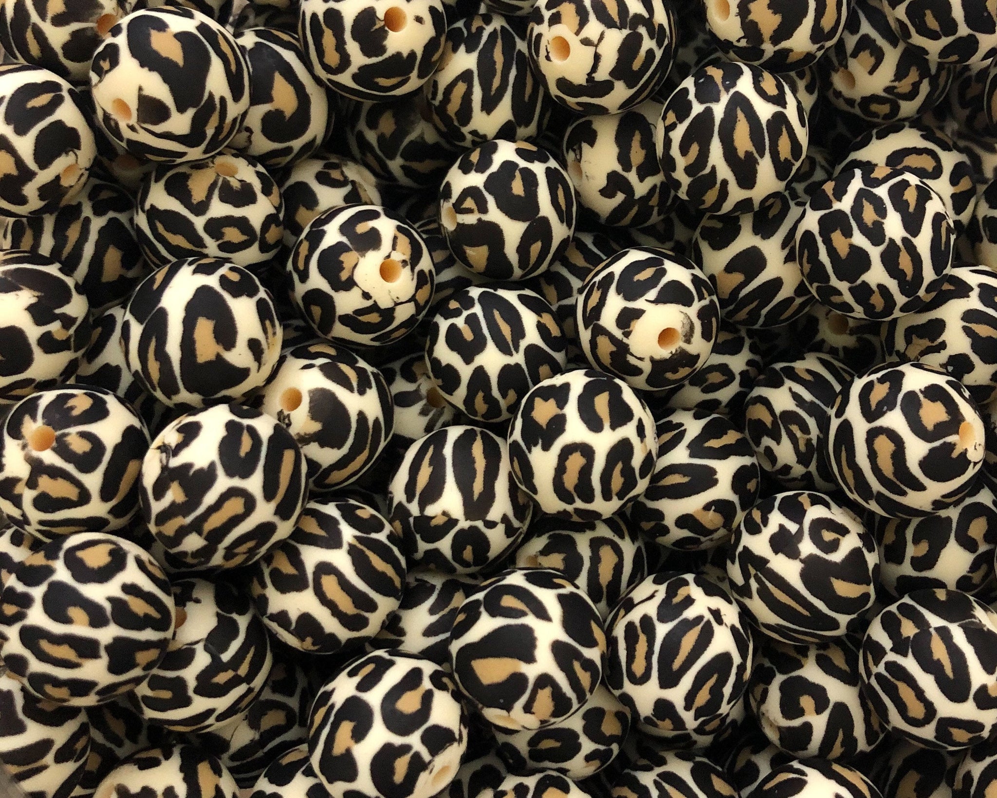 15 mm Round Leopard Silicone Beads  (aka Animal Print)