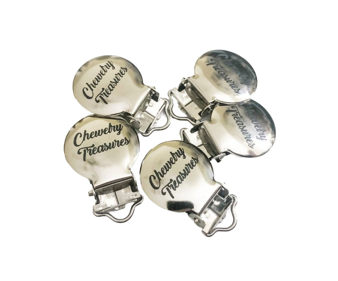 Engraved Metal Round Pacifier Clip - Circle Pacifier Chain Clasp - Engravable Clips