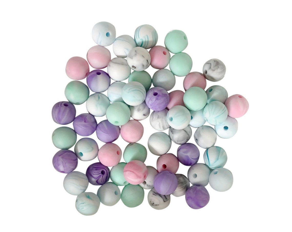 12 mm Round Taffy Marble Silicone Beads 5-1,000 (aka Tye Dye
