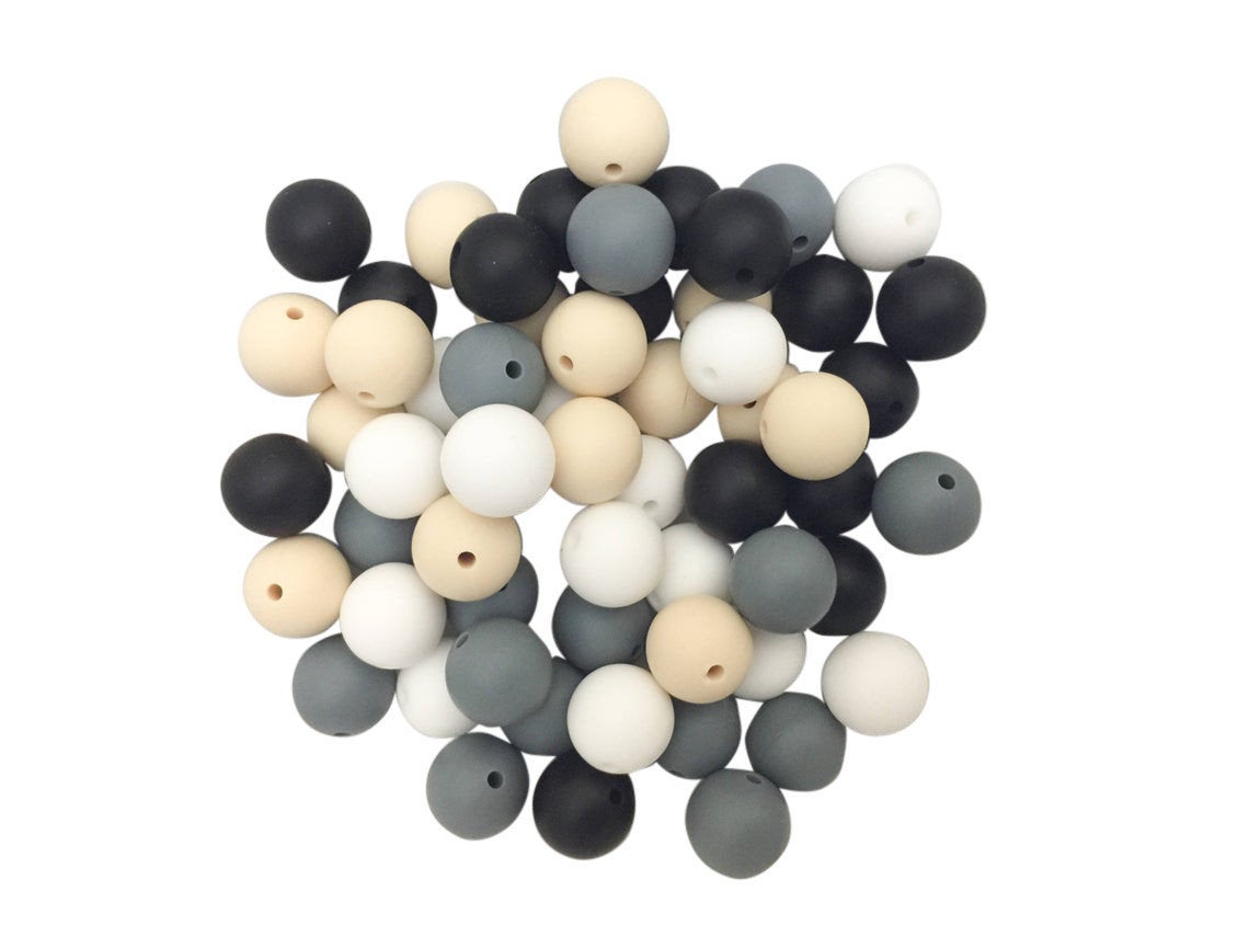 60 Bulk Silicone Beads - Black, White, Gray, Ivory