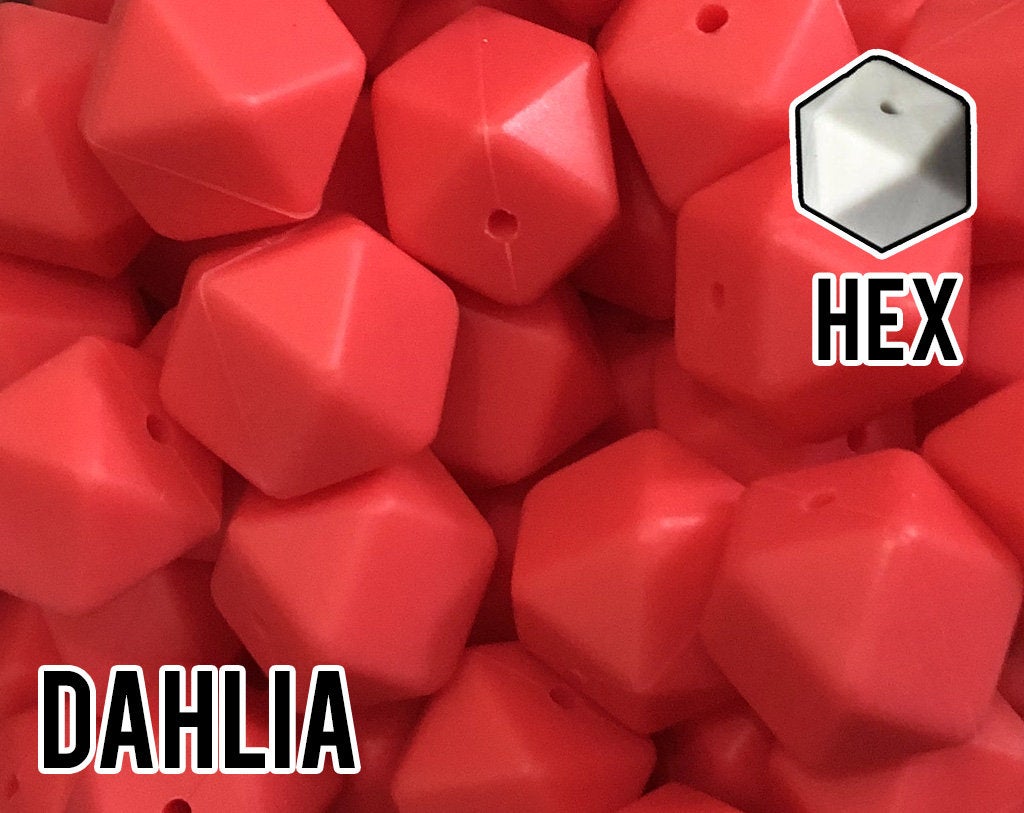 17 mm Hexagon Dahlia Silicone Beads (aka Bright Coral, Pink Coral)