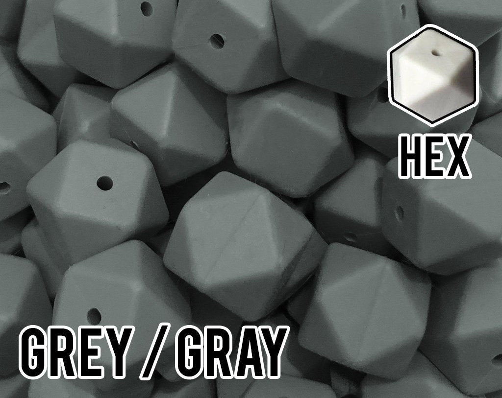 17 mm Hexagon Grey Silicone Beads (aka Dim Grey)