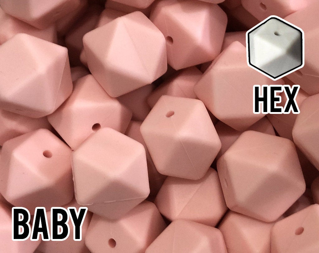 17 mm Hexagon Baby Silicone Beads (aka Gossamer Pink, Light Pink, Pastel Pink)