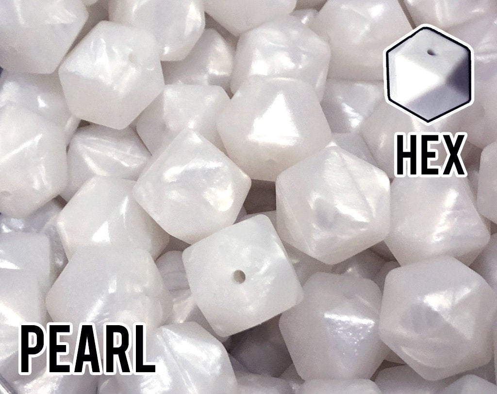 17 mm Hexagon Pearl Silicone Beads (aka Metallic White)