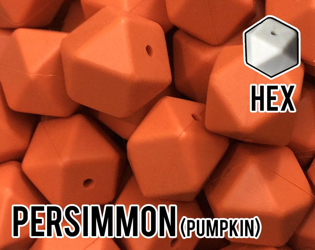 17 mm Hexagon Persimmon Pumpkin Silicone Beads (aka Dark Orange)