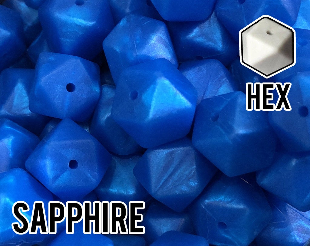 17 mm Hexagon Sapphire Silicone Beads (aka Metallic Blue)