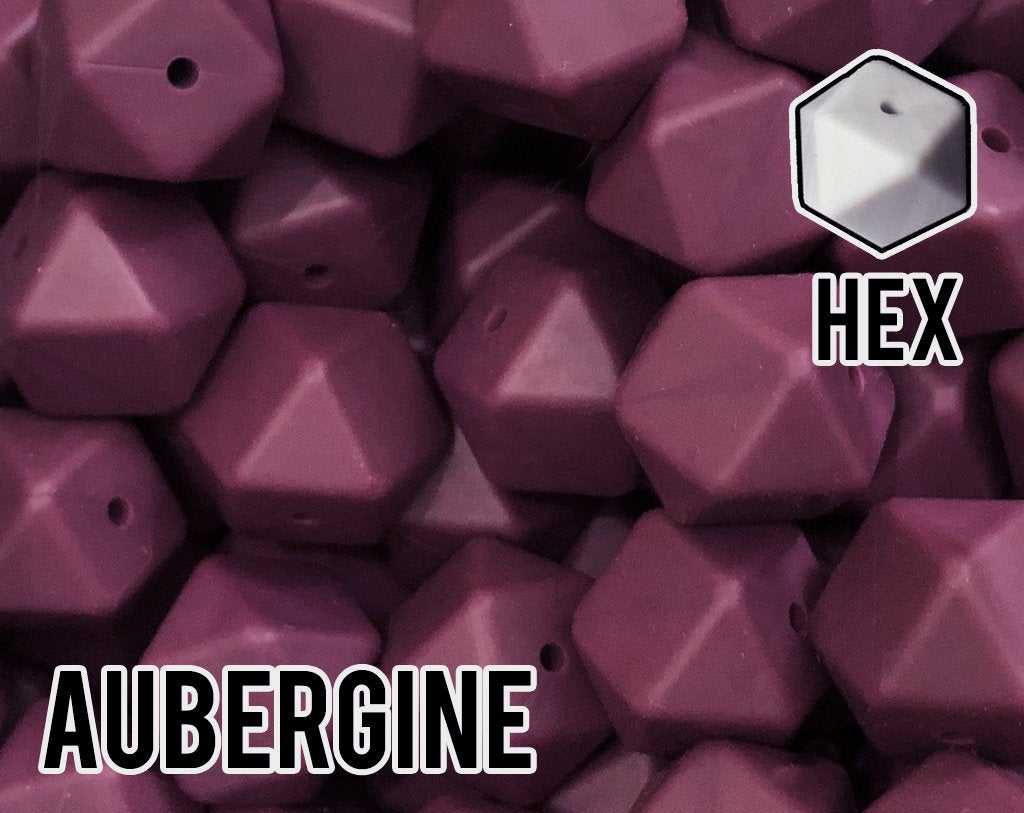 17 mm Hexagon Aubergine Silicone Beads (aka Dark Magenta, Burgundy, Dark Red)