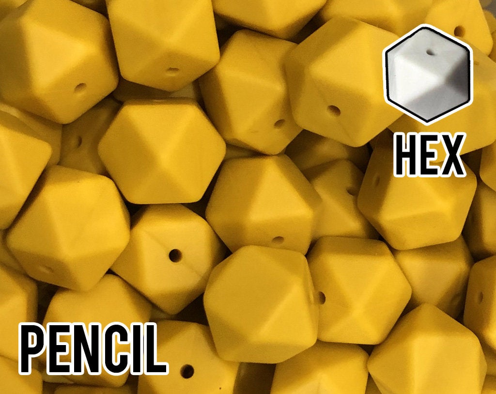 17 mm Hexagon Pencil Silicone Beads (aka Medium Yellow, Mustard)