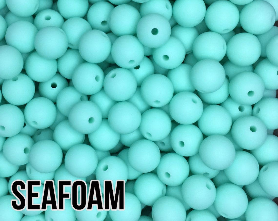9 mm Round  Round Seafoam Silicone Beads (aka Blue Green, Light Teal)