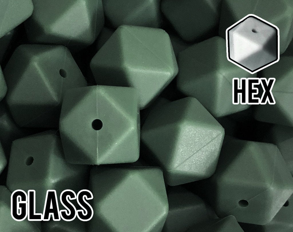 17 mm Hexagon Glass Silicone Beads (aka Dark Green)