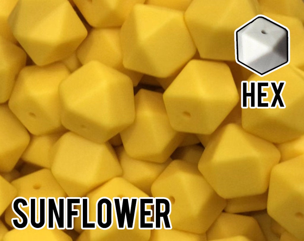 17 mm Hexagon Sunflower Silicone Beads (aka Bright Yellow)