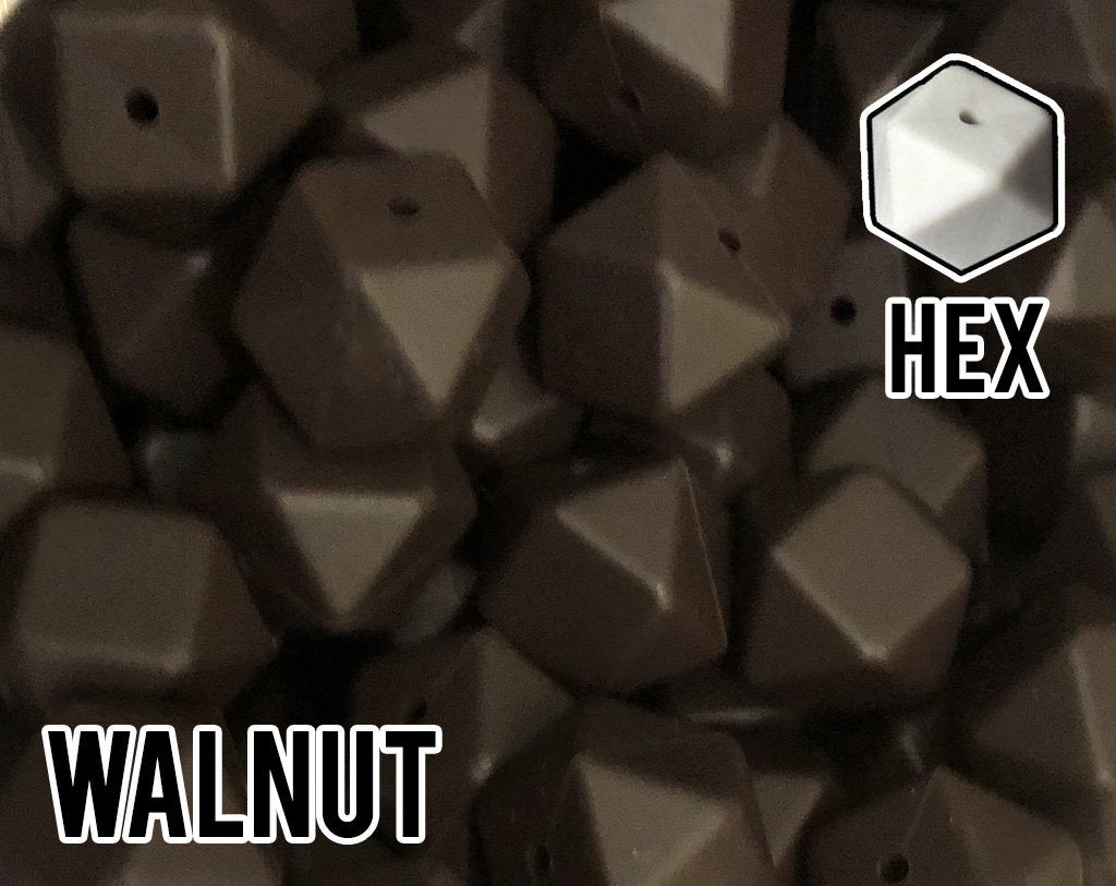 17 mm Hexagon Walnut Silicone Beads (aka Dark Brown)
