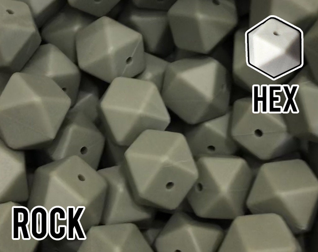 17 mm Hexagon Rock Silicone Beads (aka Dark Grey, Dark Green Grey)