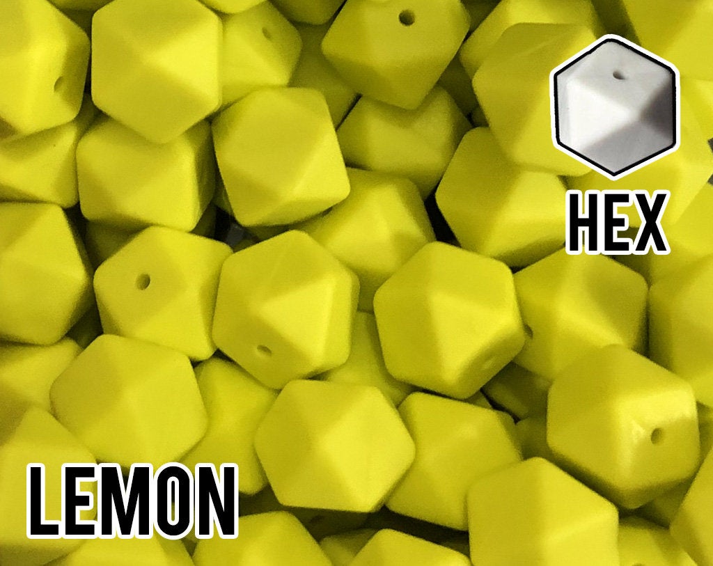 17 mm Hexagon Lemon Silicone Beads (aka Lemon Yellow)