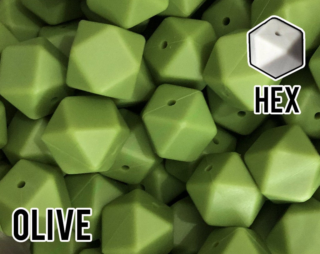 17 mm Hexagon Olive Silicone Beads (aka Army Green)