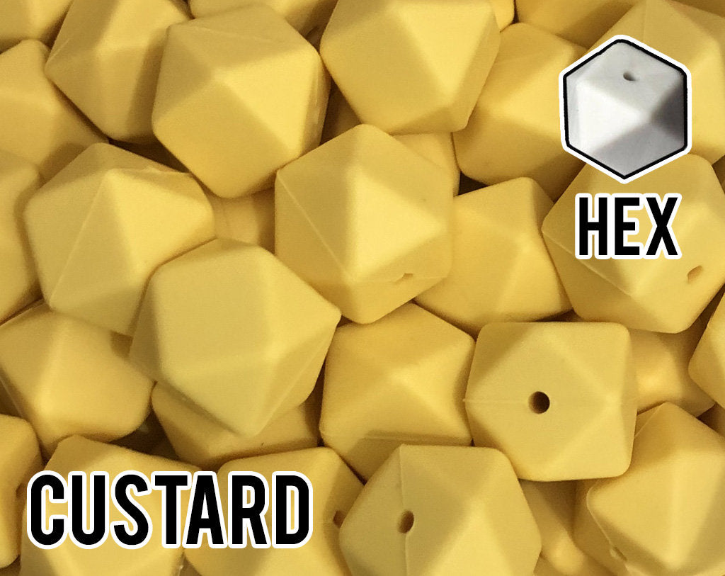 17 mm Hexagon Custard Silicone Beads (aka Maize, Mustard Yellow)