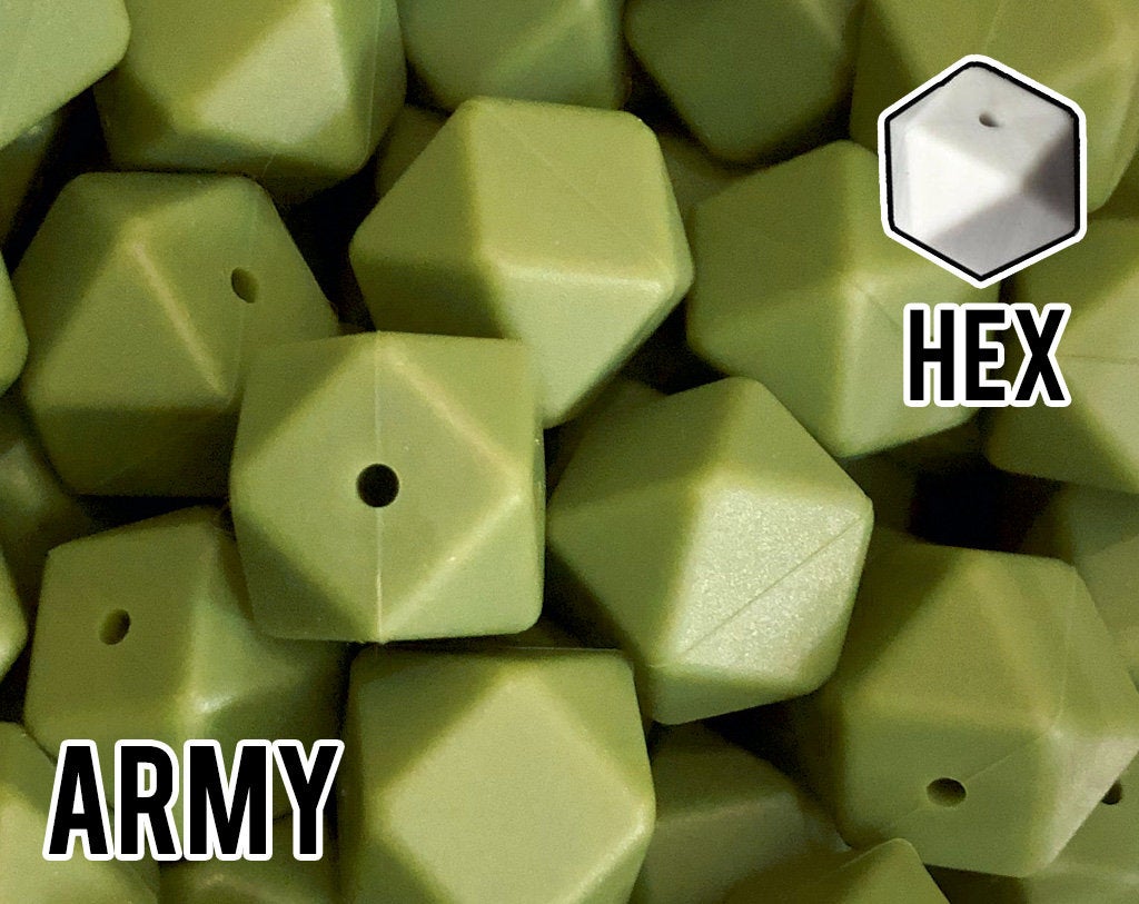 17 mm Hexagon Army Silicone Beads (aka Olive Green)