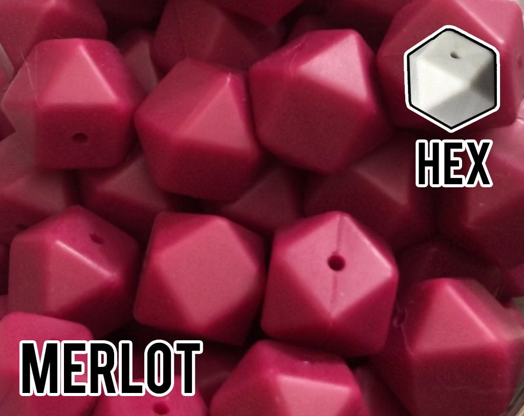 17 mm Hexagon Merlot Silicone Beads (aka Sangria, Dark Pink, Burgundy)