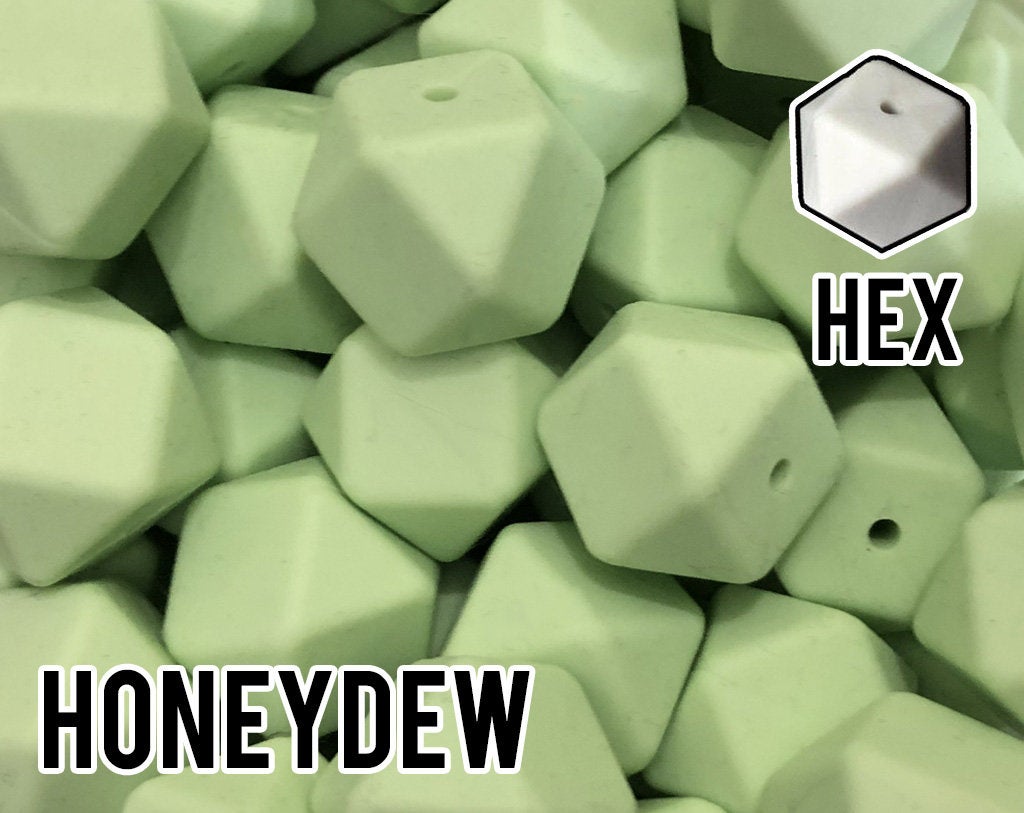17 mm Hexagon Honeydew Silicone Beads (aka Light Green, Pastel Green)